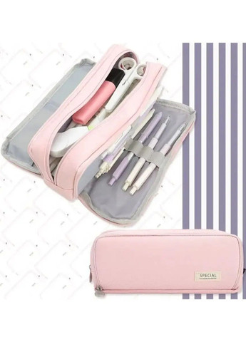 Пенал трёхсекционный большой вместимости розовый (60122) No Brand (348782679)