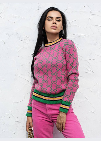 Жіночий светр із бавовни рожевого кольору з візерунком р.42/46 405079 New Trend (285711530)