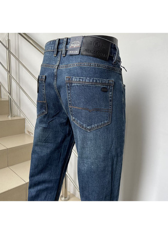 Синие джинсы мужские прямые стрейч свободные потертые 32 синие No Brand