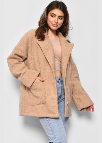 Бежевое демисезонное Пальто женское полубатальное укороченное бежевого цвета Let's Shop