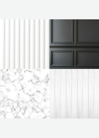 Виниловый угловой фотофон 3D белая рейка и чёрная классическая панель, пол мрамор и белая доска 60×60 см, №58388 PhotoVinyl (354361233)