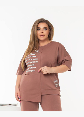 Жіночий літній костюм батал трикотажний з капрями бежевий повсякденний спортивний великий розмір Bonita Спортивний костюм (336913768)