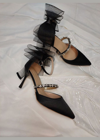 No Brand Святкові вечірні атласні туфлі з бантами та камінцями чорний з текстиль, — літо (300578248)