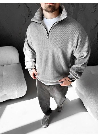 Сірий стильний чоловічий светр на блискавці Vakko