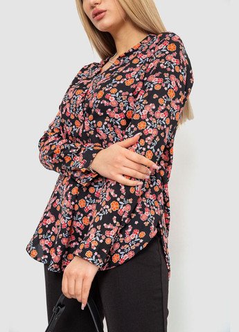 Чёрная блуза с цветочным принтом с рукавом, цвет черный, Calliope