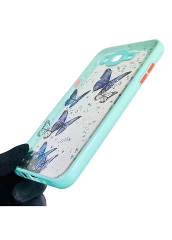 Чехол для Galaxy J7 2015 (SM-J700) с блёстками с бабочками на самсунг г7 2015 бирюзовый Samsung (366386089)