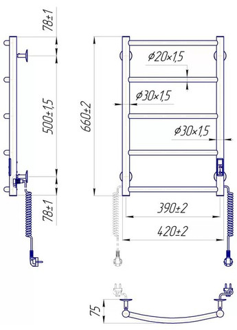 Рушникосушка Класік НРI 650х430-75мм електр., з таймером-регулятором, хром Mario (315600480)