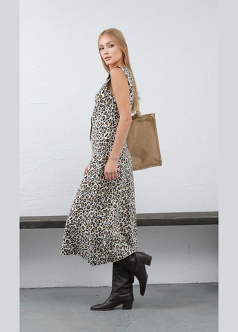 Женский вязаный костюм жилетка и юбка тигровый принт бежевый You Best (301130332)