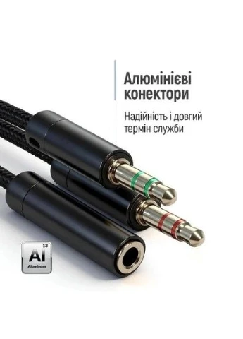 Кабель-перехідник звуковий, 3.5 мм 4-pin (F) - 2x3.5 мм (M), 1 м, Black, (CW-AD-J2MJ) CW-AD-J2MJ Colorway (395343674)