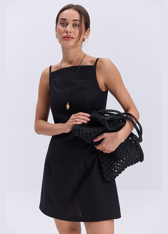 Чорна коротка літня сукня на тонких бретелях Arjen