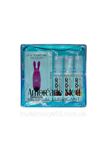 Набор из 3 вкусов стимулирующего лубриканта Amoreane Med (3х10 мл) и вибропули Pink Adrien Lastic (315015010)