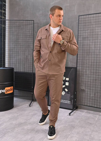 Світло-коричневий костюм у стилі oversize джогери та сорочка на кнопках ShopnGo