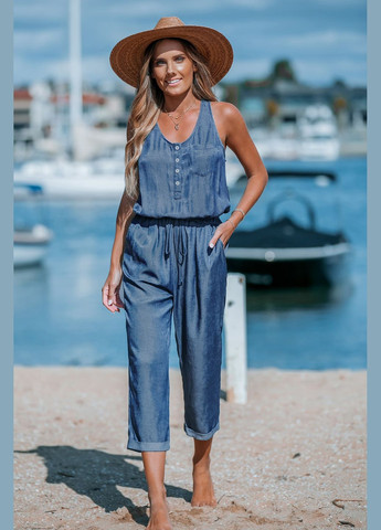 Комбінезон CUPSHE однотонний синій джинсовий віскоза