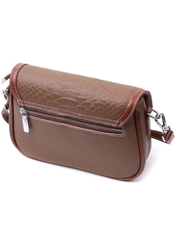 Жіноча сумка з фактурним клапаном з натуральної шкіри 22621 Коричнева Vintage (297956961)