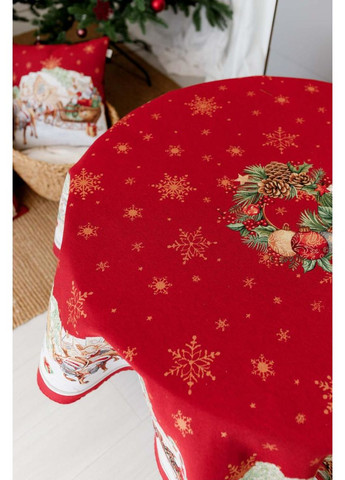Кругла гобеленова скатертина PRESENT Новорічна декор для святкового столу текстиль для дому D136 см ProDobro (369365330)
