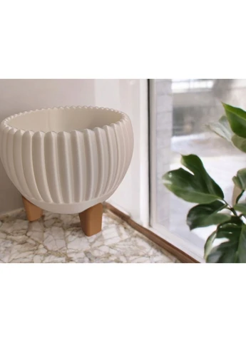 Квітковий горщик на ніжках Ribbed Bowl — сучасний дизайн, знімна підставка, колір на вибір Декоративне кашпо з підставкою ручна No Brand (380772061)