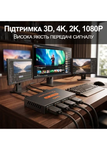 Активный HDMI разветвитель на 4 порта HVS-02, четырехнаправленный видео сплиттер 4К Addap (375460897)