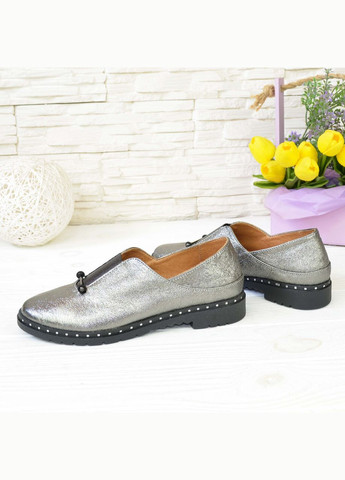 No Brand Жіночі шкіряні туфлі на низькому ходу, колір платина, 37 розмір комбінований з, — демісезон (303932145)