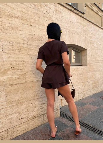 Коричнева повсякденний, кежуал комбінезон-сукня жіночий на запах Україна однотонна