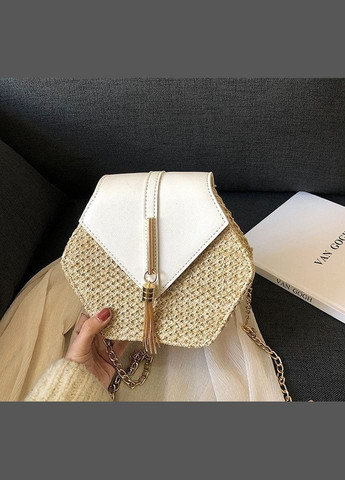 Міні-сумка клатч плетена солом'яна шестигранна біла (sku_652Б) No Brand (330576048)