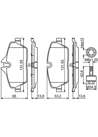Колодки гальмівні дискові ПЕРЕДН BMW I3 (I01) 0.6 2013.08- BO 0986494813 Bosch (386942403)