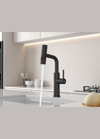 Змішувач на кухню водоспад з висувною лійкою чорний LB-35 Nett (336935092)