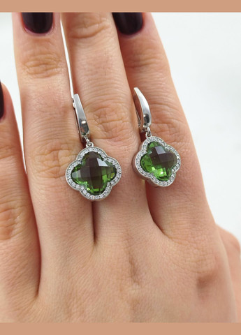 Серьги серебряные с султанитом "Клевер" СЛВЦ/Б-слт No Brand Сережки (330033563)
