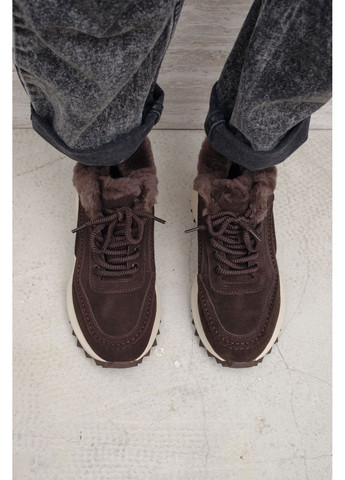 Женские высокие зимние кроссовки темно-коричневого цвета из натуральной замши с меховой опушкой Hengji тёмно-коричневые зима (363058321)