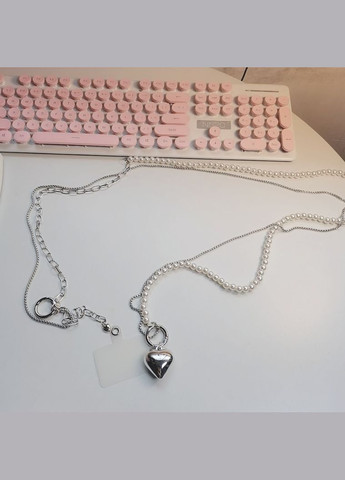 Стильний сотуар ремінець-ланцюжок з милим металевим серцем для телефону імітація перлів на шию, через плече No Brand (328958145)