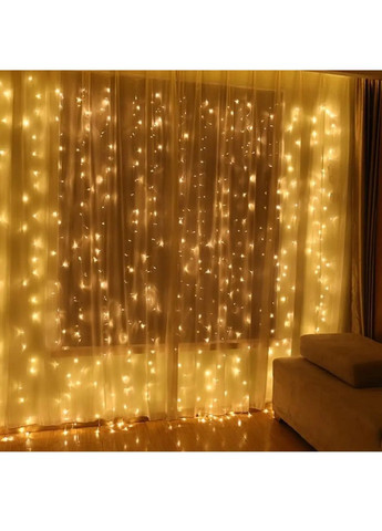 Гирлянда штора водопад светодиодная новогодняя с работой от сети контроллером 2х1,5 м 320 лампочек (481885-Prob) Теплая белая Unbranded (367782950)