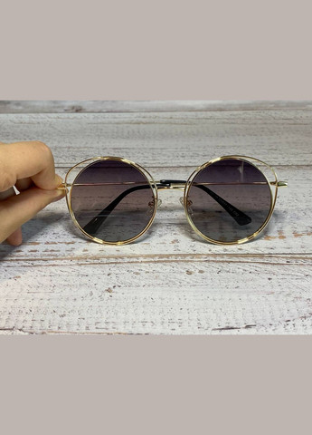 Окуляри жіночі сонцезахисні стильні чорно-коричневий градієнт круглі з подвійною оправою LIGHT (315889562)