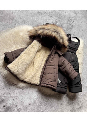 Коричнева зимня комбінезон зимовий на овчині для дітей від 2 до 6 років хлопчиків і дівчаток дитячий роздільний комбез на зиму 92 No Brand