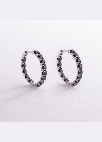 Срібні сережки кільця з чорними фіанітами 087610 Oniks (264025339)