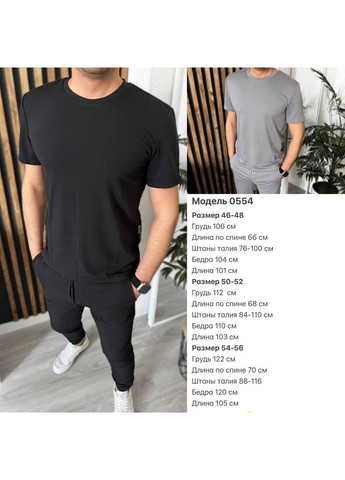 Черный демисезонный мужской костюм из двунитки (футболка + штаны) брючный Україна