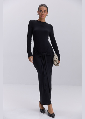 Черное длинное платье черное с широкими декоративными завязками Arjen