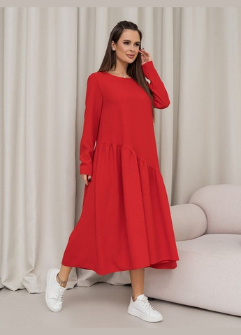 Красное повседневный красное платье с асимметричным воланом ISSA PLUS однотонное