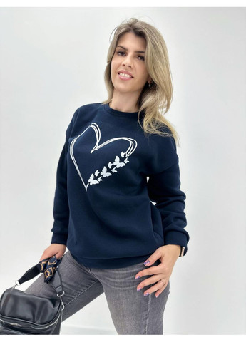 Темно-синий утепленный свитшот с принтом Fashion (360603273)