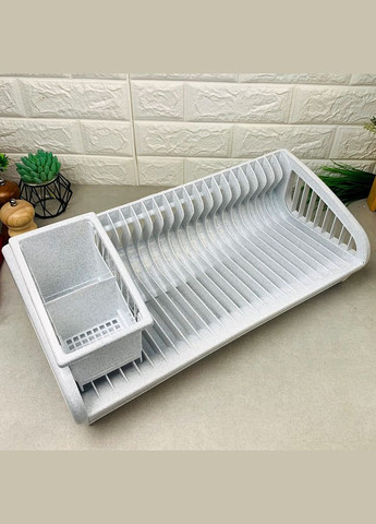 Біла пластикова сушарка для посуду з підставкою для сушіння столових приладів Lamela (303721891)