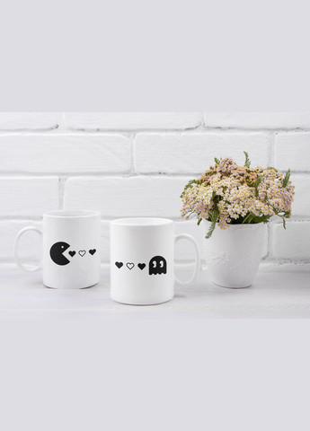 Парные чашки кружки Пакман Pacman сердечки для Влюбленных Белые 330 мл Orca (316259439)