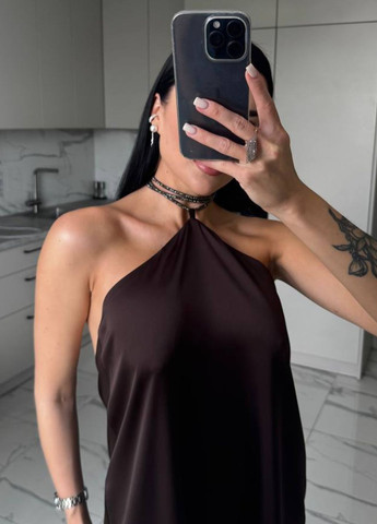 Коричнева вечірня вишукана легка літня вечірня міні сукня без рукавів зі шнурком зі стразів Tik-Tak однотонна