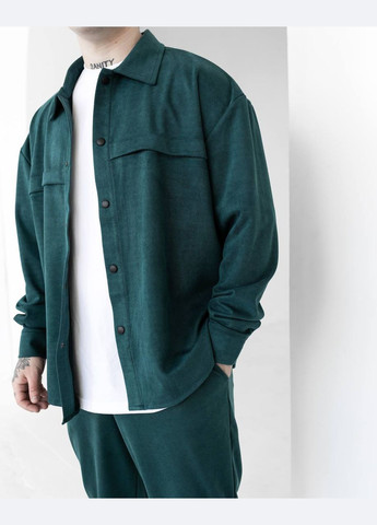 Изумрудный демисезонный замшевый костюм двойка с рубашкой, брючный Україна