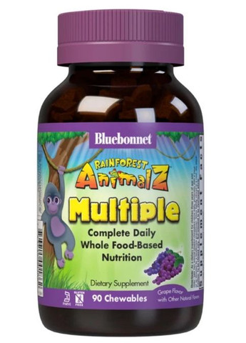 Rainforest Animalz Multiple Complete Daily 90 Chewables Grape Bluebonnet Nutrition (294058485)