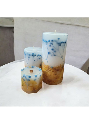 Набір свічок ручної роботи декоративні ароматизовані свічки в наборі з 3 шт з блакитною гіпсофілою і жовтою трояндою Handmade Studio - AV (371896764)
