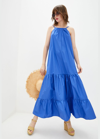 Синее кэжуал длинное свободное платье ярко-синего цвета. ORA однотонное