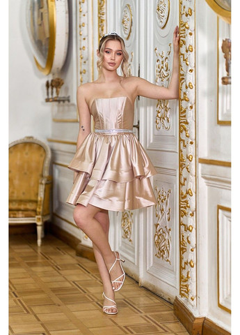 Бежевое коктейльное платье корсет двойная юбка 25012 бежева Tanita-Romario