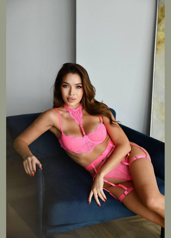 Розовый женский комплект соблазнительного белья 2242 (розовая) No Brand