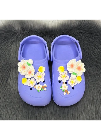 Кроксы детские ЭВА для девочки черные с цветами Dago Style (388727838)