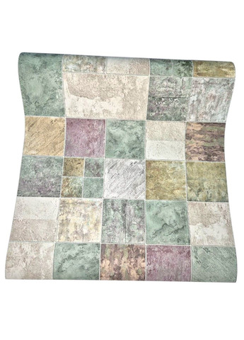 Обои виниловые 10,05 × 0,53 м Славянские обои 5702-04, зелёные, плиточный узор, для кухни, коридора, гостиной Слов'янські шпалери (340275446)