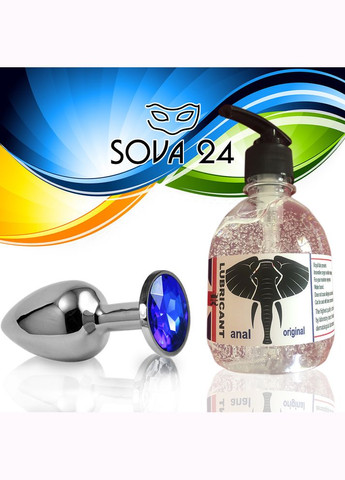 Анальная пробка S с фиолетовым камнем и лубрикант 300 мл анальный 7.5*2.8 см No Brand (340914730)