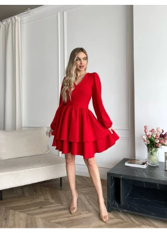 Красное классическое платье мини с двойной юбкой Fashion